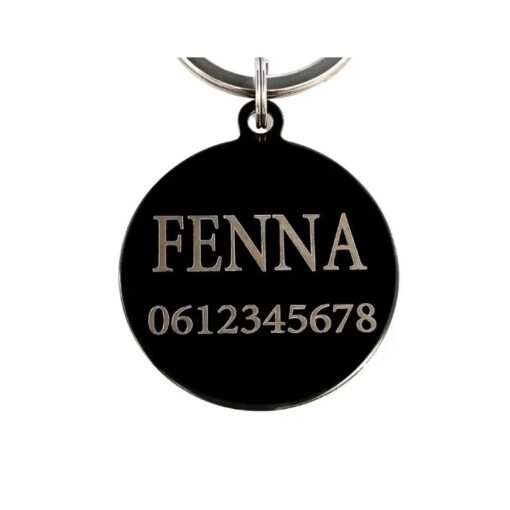 Luxuriösen Hundeanhänger gravieren mit graviertem Namen. Namensschild für Hunde mit Adresse und Telefonnummer. Hundeanhänger online in Schwarz kaufen.