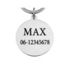 Luxuriösen Hundeanhänger gravieren mit graviertem Namen. Namensschild für Hunde mit Adresse und Telefonnummer. Hundeanhänger online in Silber kaufen.