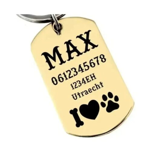Hundemarke ID-Marke online bestellen mit graviertem Namen Gravur mit Name und Adresse goldfarben