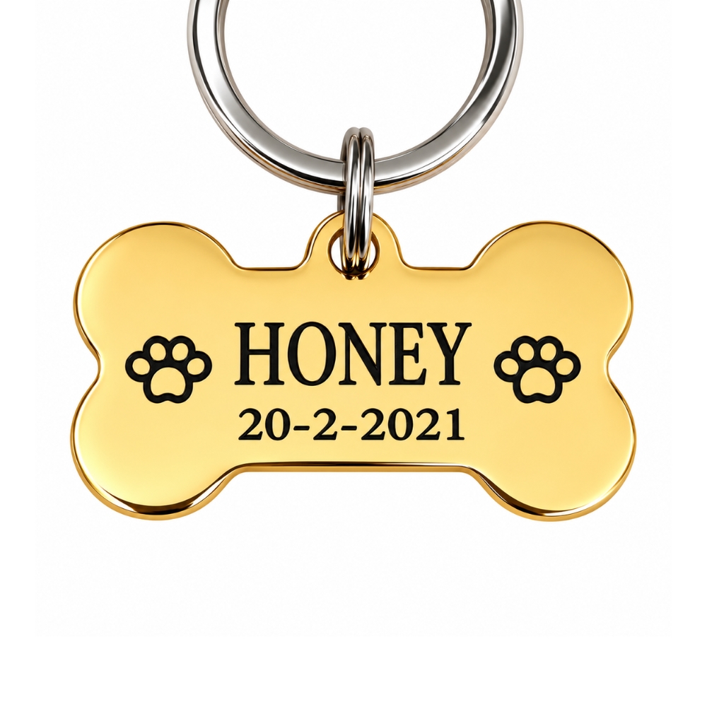 Hondenpenning graveren Stoere grote hondenpenning gratis graveren met naam en adres penning voor grote hond Kleur goud
