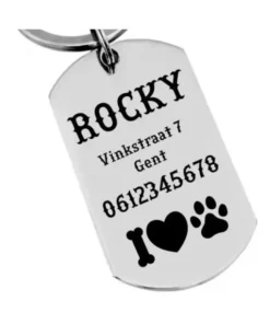 Hondenpenning bestellen id tag online laten graveren met naam Graveerbaar met naam en adres Gratis verzending Nederland en België zilver