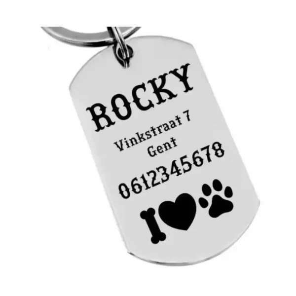 Hondenpenning bestellen id tag online laten graveren met naam Graveerbaar met naam en adres Gratis verzending Nederland en België zilver