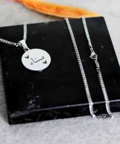 Arabische naam ketting zilver kleurig Hanger met ketting van Zilveren naam ketting Arabisch laten graveren