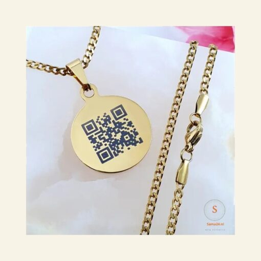 Collier à graver avec code QR personnel avec pendentif de couleur dorée