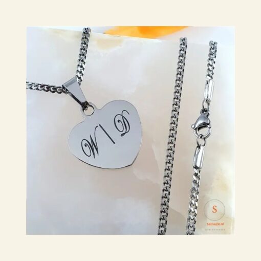 Kette Silber mit Buchstabe Damen | silberne Initialen silberfarbenes Herzchen