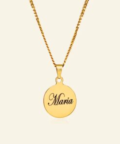 Hanger met naam graveren goud kleurig vriend, vriendin kind ronde hanger met ketting