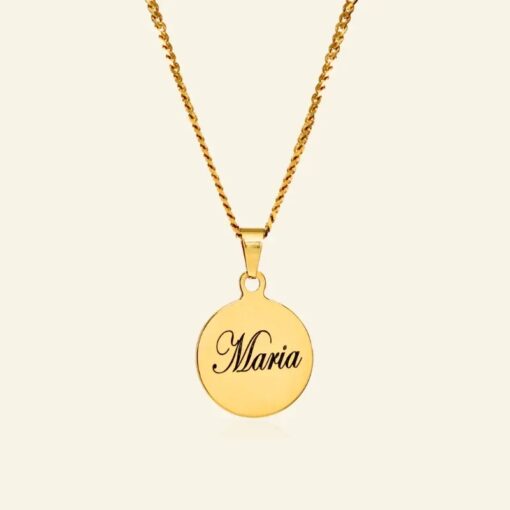 Hanger met naam graveren goud kleurig vriend, vriendin kind ronde hanger met ketting