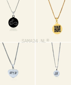 Collier à graver avec code QR personnel avec pendentif de couleur dorée