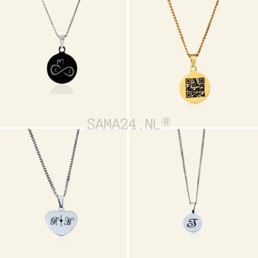 Collier à graver avec code QR personnel avec pendentif de couleur dorée