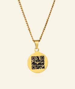 Graveerbare ketting met persoonlijke QR code met hanger in gouden kleur