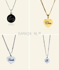 Collier avec gravure de noms Bijoux gravés Gravure cœur couleur or Un pendentif gravé avec nom femme