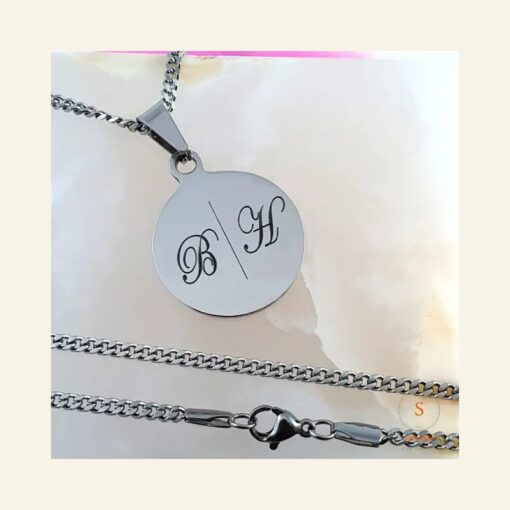 Collier avec initiales argent Pendentif argenté à graver