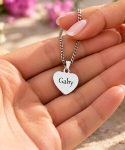 Dames ketting graveren hartje met naam of tekst Titanium zilverenkleur