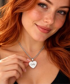 Dames ketting hartje graveren met naam of tekst Titanium zilveren kleur