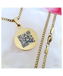 Gravierbare Titan-Kette mit persönlichem QR-Code mit Anhänger in Goldfarbe