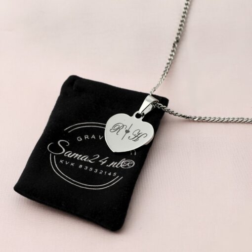 Ketting zilver met letter Dames | zilveren initialen zilver kleurige hartje