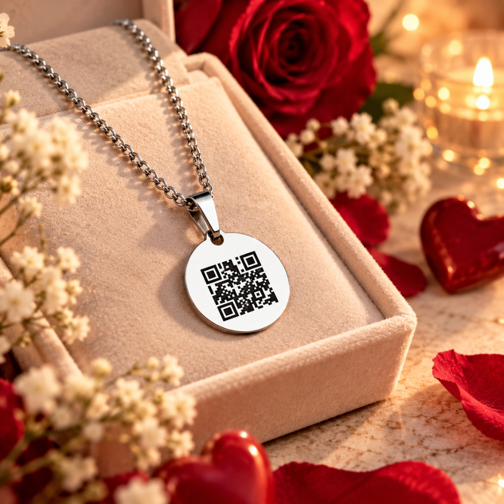 Kette mit QR-Code gravieren Anhänger silberne Titan-Kette mit Geheimcode