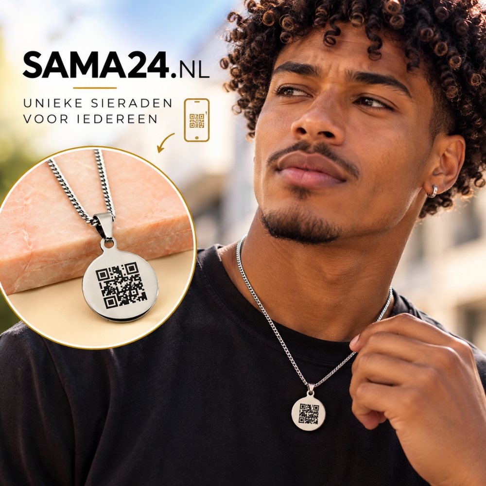 Kette mit QR-Code gravieren Anhänger silberne Titan-Kette mit Geheimcode