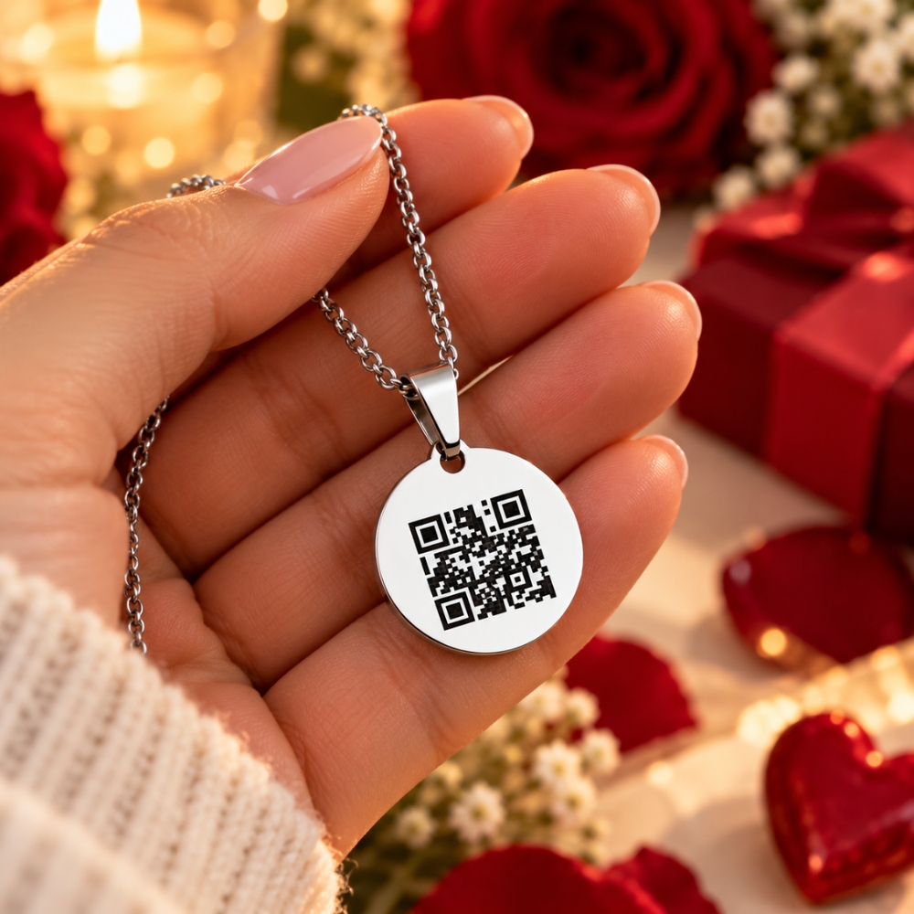 Kette mit QR-Code Gravur Anhänger Silberkette mit Geheimcode