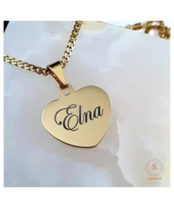Ketting met gravering namen Sieraden graveren Gravering hartje kleur goud Een hanger graveren met naam vrouw