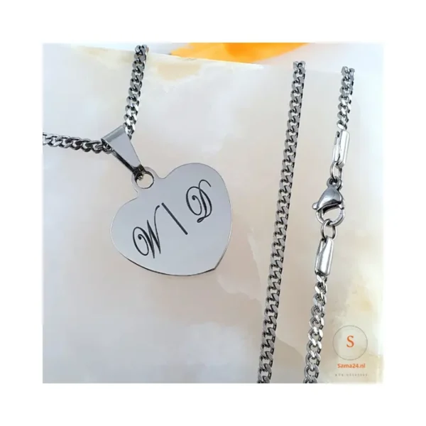 Kette Silber mit Buchstabe Damen | silberne Initialen silberfarbenes Herzchen