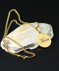 Hanger met naam graveren goud kleurig vriend, vriendin kind ronde hanger met ketting