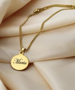 Hanger met naam graveren goud kleurig vriend, vriendin kind ronde hanger met ketting