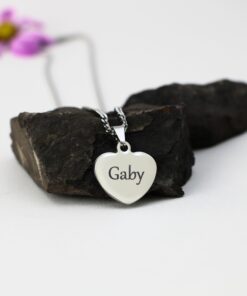 Dames ketting graveren | hartje met naam of tekst Titanium zilveren kleur