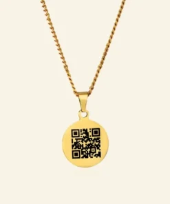 Graveerbare ketting Titanium met persoonlijke QR code met hanger in gouden kleur