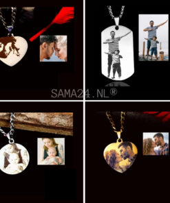 Collier avec photo et texte à graver couleur or