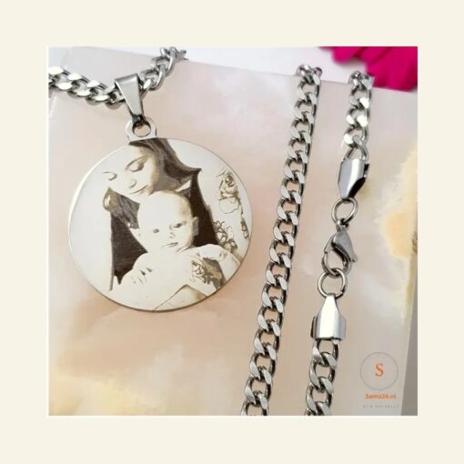 Ketting met foto graveren hanger zilver