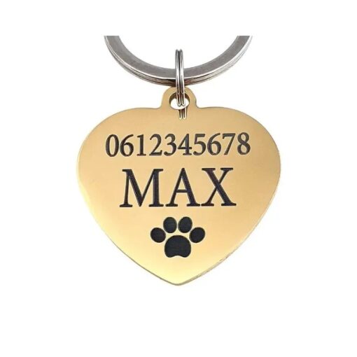 Kattenpenning met naam hartje penning voor hond en kat graveren met naam, adres en telefoonnummer goud