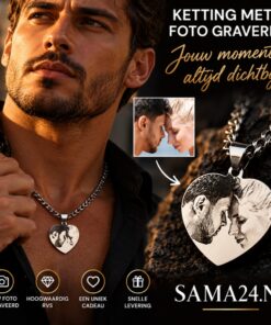Foto ketting Fotoketting met hartje met graveerde foto zilver kleurig