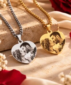 Foto ketting Fotoketting met hartje met graveerde foto zilverkleurig