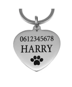 Kattenpenning met naam hartje voor je kat of hond penning voor hond en kat graveren met naam, adres en telefoonnummer Penning Hartje gratis verzenden zilver
