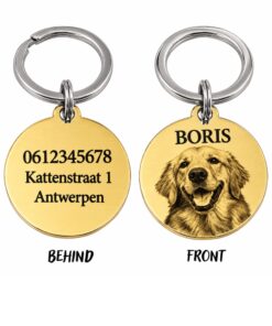 Hondenpenning met foto en naamhuisdier hond graveren goud kleur