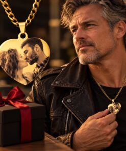 Ketting met foto en tekst graveren goud kleurige