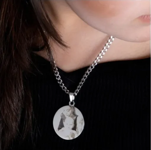 Ketting met foto graveren hanger zilver kleurig Cadeau voor moeder