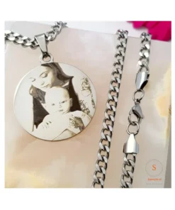 Collier à graver avec photo, pendentif couleur argent, cadeau pour maman