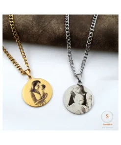 Kette mit Foto gravieren Anhänger silberfarben Geschenk für Mutter