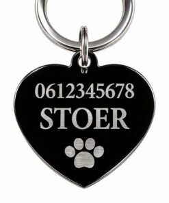 Penning hond met naam en adres, telefoonnummer zwart