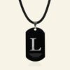 Chaîne en cuir noir pour homme Pendentif noir élégant gravé avec lettre date ou texte