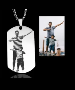 Heren ketting graveren met hanger met foto Zilver kleurig sieraden mannen legerplaatje met foto gratis verzenden