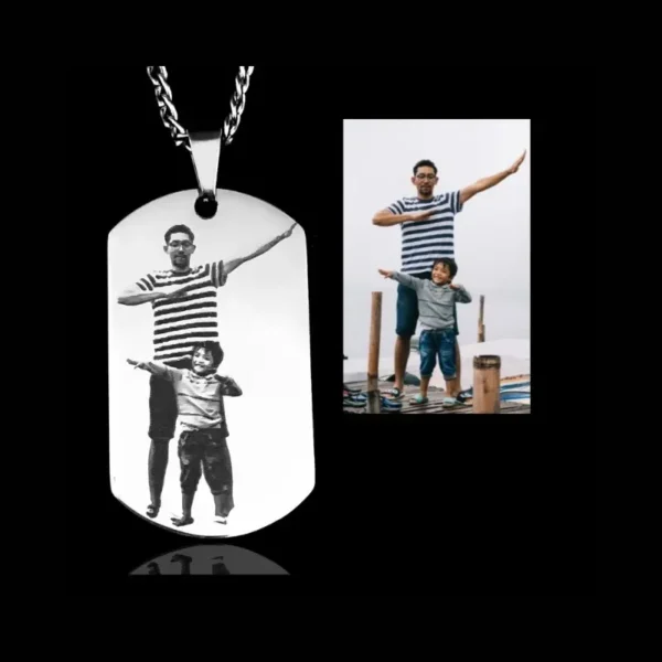 Heren ketting graveren met hanger met foto Zilver kleurig sieraden mannen legerplaatje met foto gratis verzenden