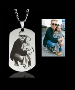 Men's necklace engraving with pendant with photo Silver colored jewelry men dog tag with photo free shipping