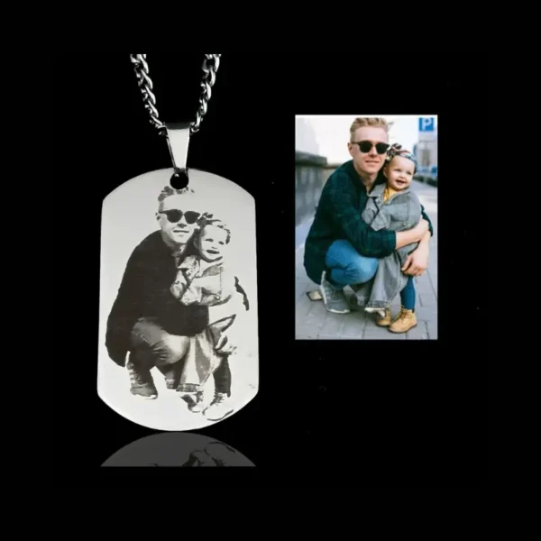 Collier pour hommes à graver avec pendentif photo argenté bijoux hommes plaque militaire avec photo livraison gratuite