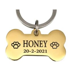 Hondenpenning bot gegraveerd voor hond met naam adres en telefoonnummer goud