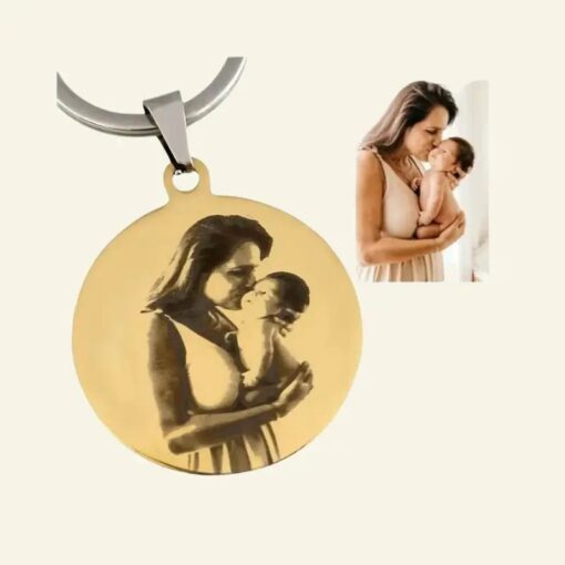 Porte-clés photo avec photo gravée et texte Joli cadeau pour maman argenté