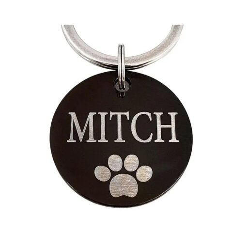 Gute Hundemarke online bestellen mit Namen und Pfote gravieren Titanium 25 mm - Beste Hundemarke mit Pfote und Adresse - kostenlose Gravur Schwarz