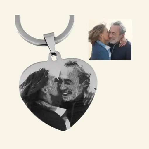 Porte-clés avec photo et texte gravé Cadeau unique à concevoir soi-même couleur argent